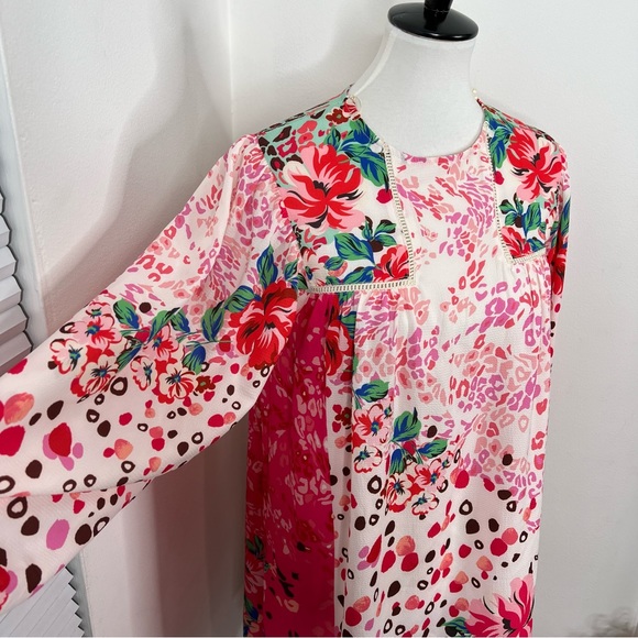Umgee | NWT Rosie Fushia Floral Animal Print Dot Long Sleeve Tunic Dress